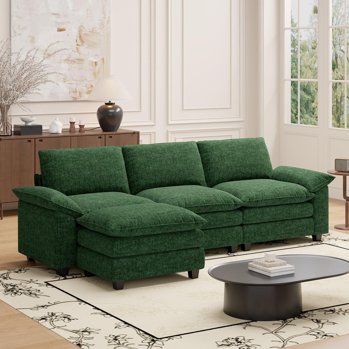 Modular Extendable Convertible Sectional Sofa Set Comfy Cloud Couch Ottoman L-Shape 6-Seat Chenille Sleeper Deep Sponge