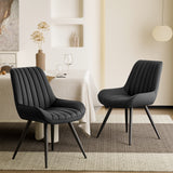 Ergonomic Modern Ribbed Dining Chair Premium Fabric Upholstered Waterproof Soft Adjustable Foot Pads Living Room Park (Set of 4)
