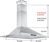 Range Hood 36 Inch Wall Mount Kitchen Hood 700 CFM with Ducted/Ductless Convertible Duct, Touch Control, Permanent Filters
