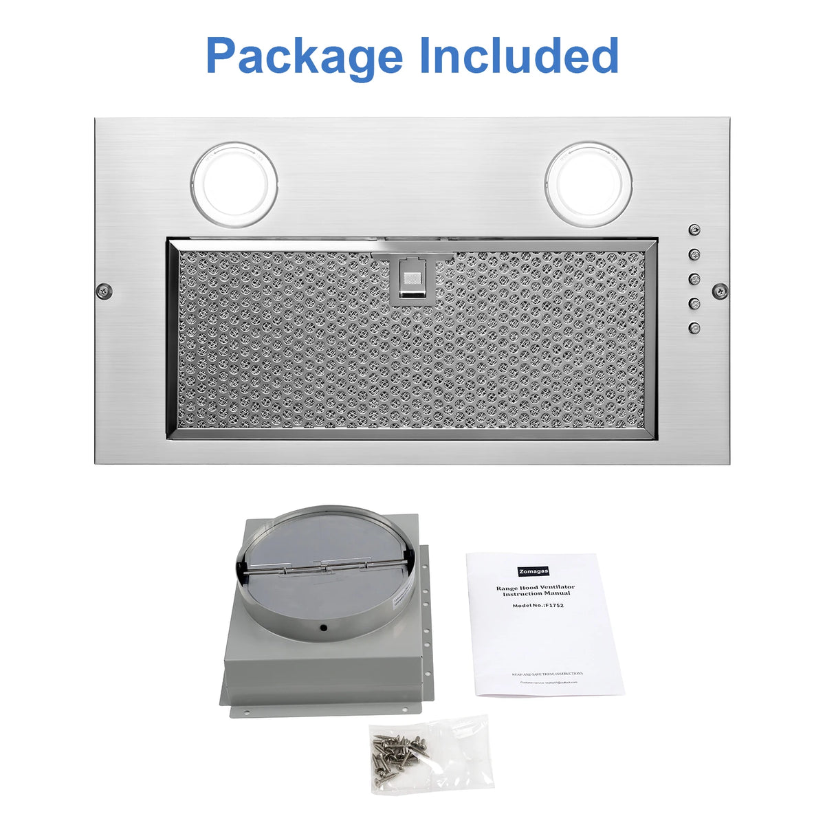 Range Hood Insert 20 Inch, Built-in Kitchen Hood 900CFM, Insert Vent Hood ,Push Button Control,w/ 3 Speed Fan