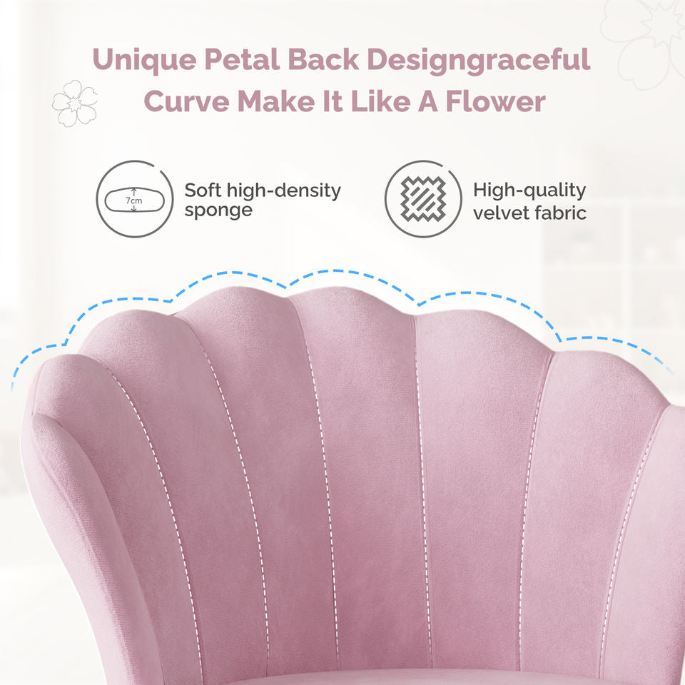 Modern Velvet Swivel Vanity Chair with Petal Back Ergonomic Design Height Adjustable for Bedroom Home Hotel Dressing Room