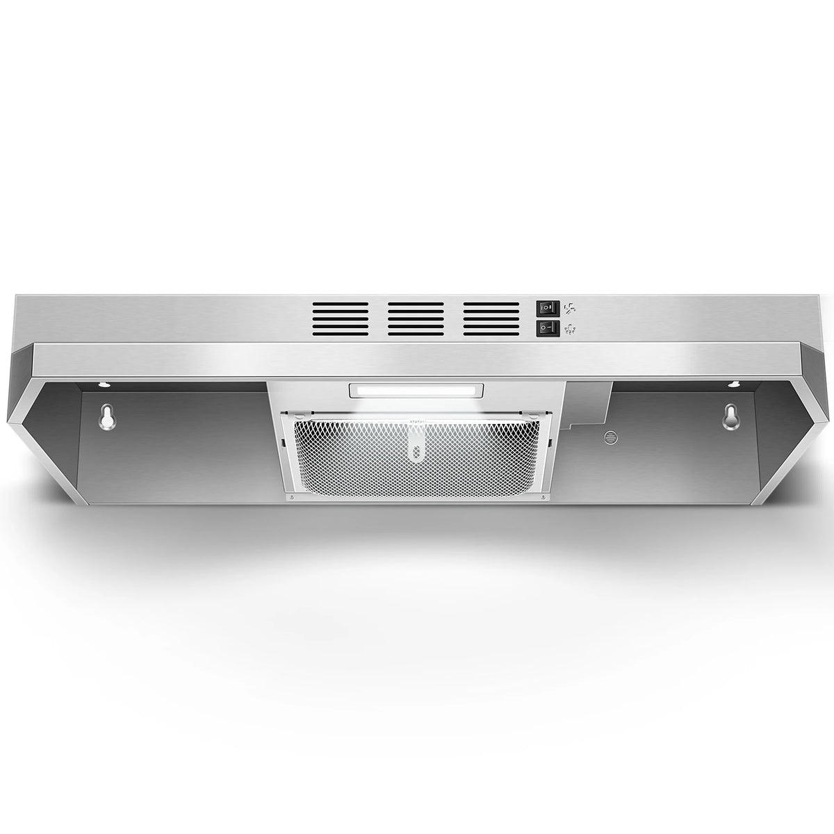 24 Inch Range Hood Under Cabinet, Stainless Steel Kitchen Hood 280CFM, Ducted/Ductless Vent Hood with Rocker Button Control