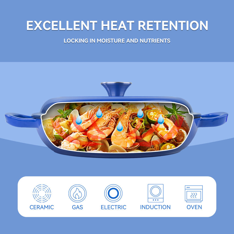 3 Quart Enameled Cast Iron Dutch Oven Ceramic Exterior Non-Stick Stainless Steel Bottom Dishwasher Safe Gas Induction Ready