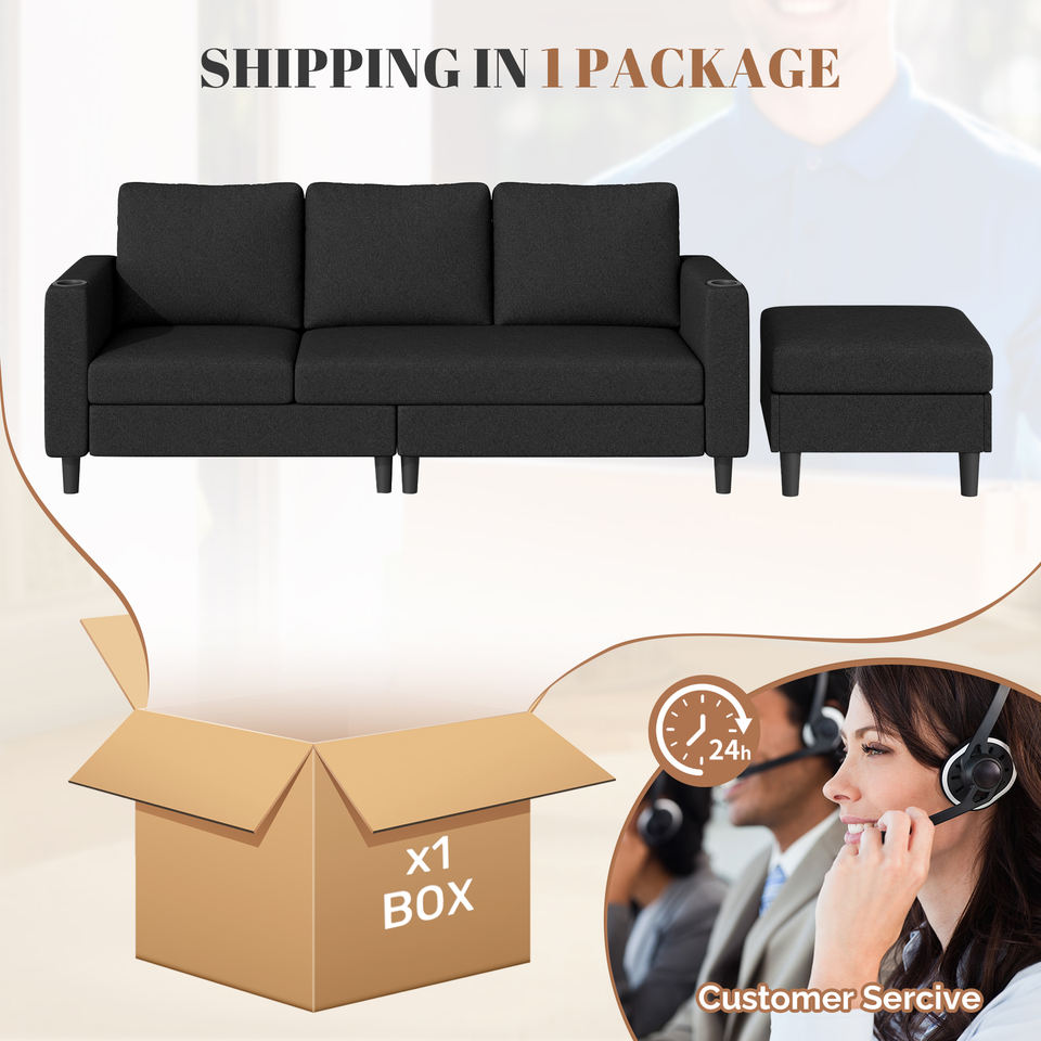 Upholstered L-Shaped 3-seat Extendable Sectional Sofa Set Massage Apartment School Use Washable Linen Covers Modern Sofa Bed