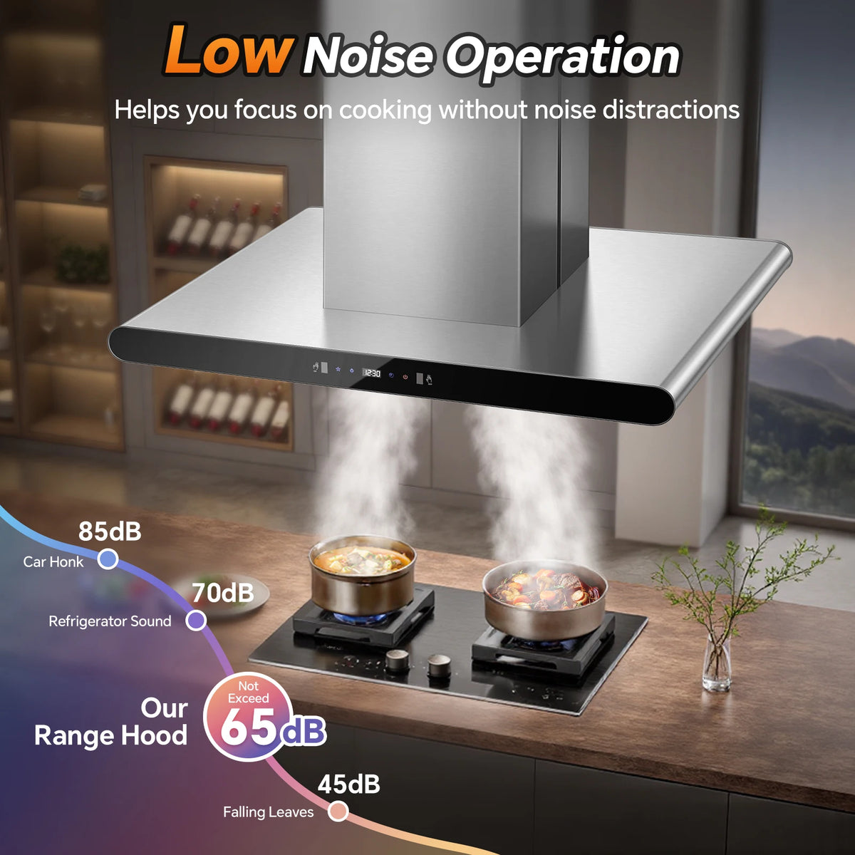 90cm Island Range Hood 36 Inch, 700 CFM Kitchen Hood with Dual-Sided Touch/Gesture/Remote Control, Ceiling Mount,3-Speed Fan