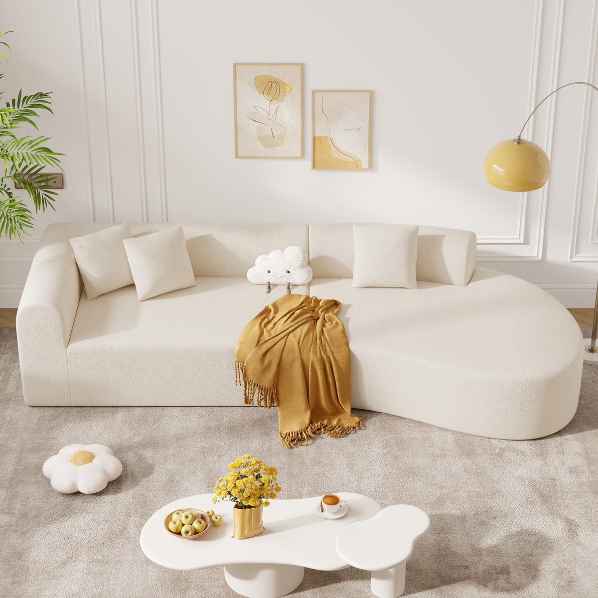 Modular Extendable Massage Sectional Sofa Modern Cloud Curved Design Deep Seat Chenille Covered Sponge Oversized Sofa