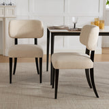 Modern Upholstered Set of 2 Beige Linen Fabric Dining  Chairs with Black Solid Wood Legs for Kitchen Dining Room Furniture