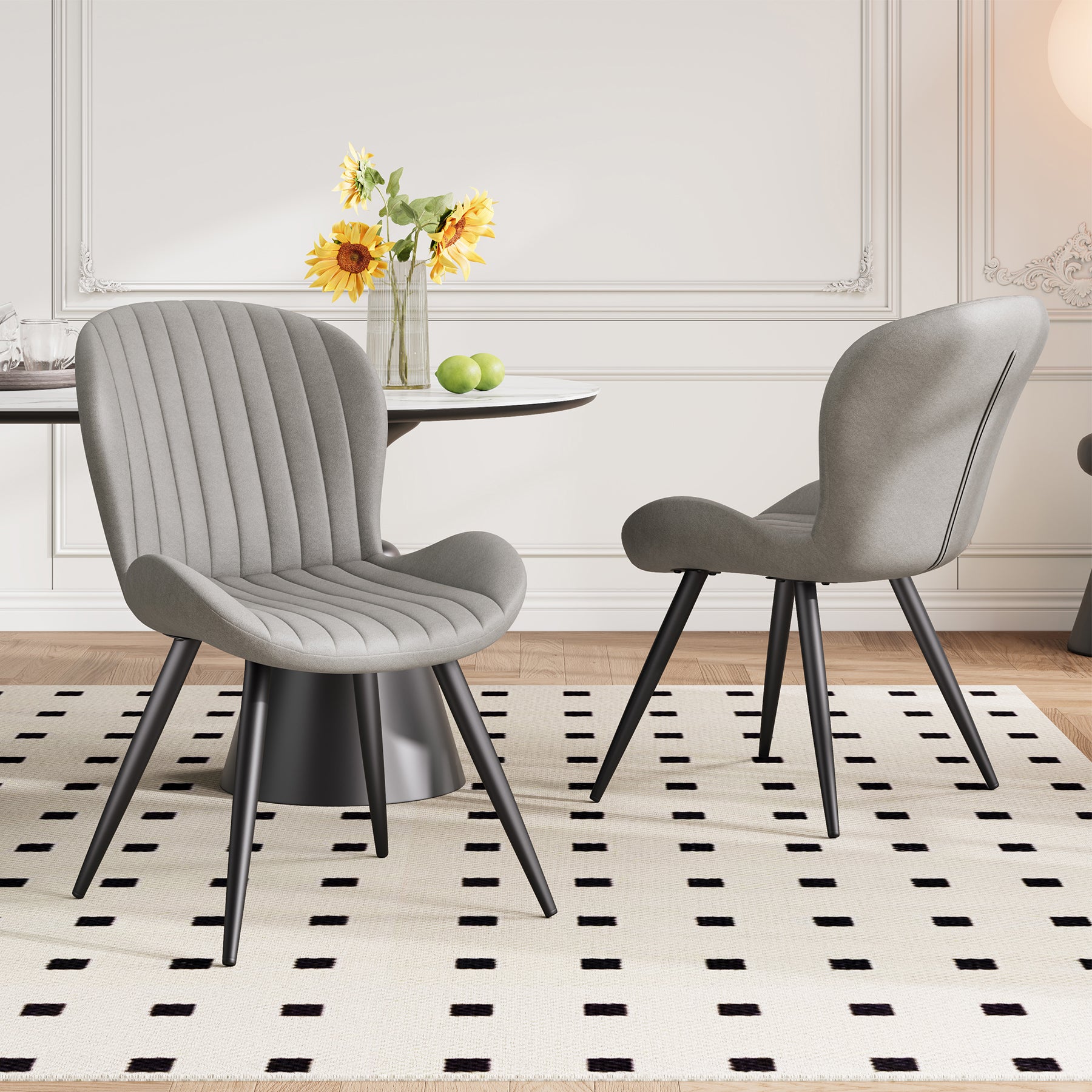 Comfortable Soft Upholstered Ribbed Dining Chair Restaurant Furniture Commercial Use Sturdy Metal Legs Stylish Modern Design (Set of 4)