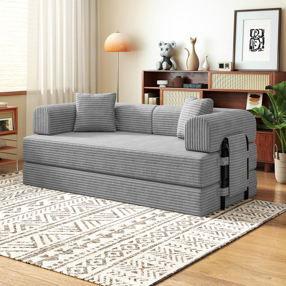 Modern Convertible Reclining Extendable Portable Sleeper Sofa Bed Set Sturdy Fixed-Shape Iron Frame Velvet Upholstery Hotel