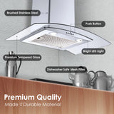 Range Hood 30 Inch, Tieasy Wall Mount Kitchen Hood , Stainless Steel Chimney and Aluminum Filters, LED Lights, 3 Speed Fan
