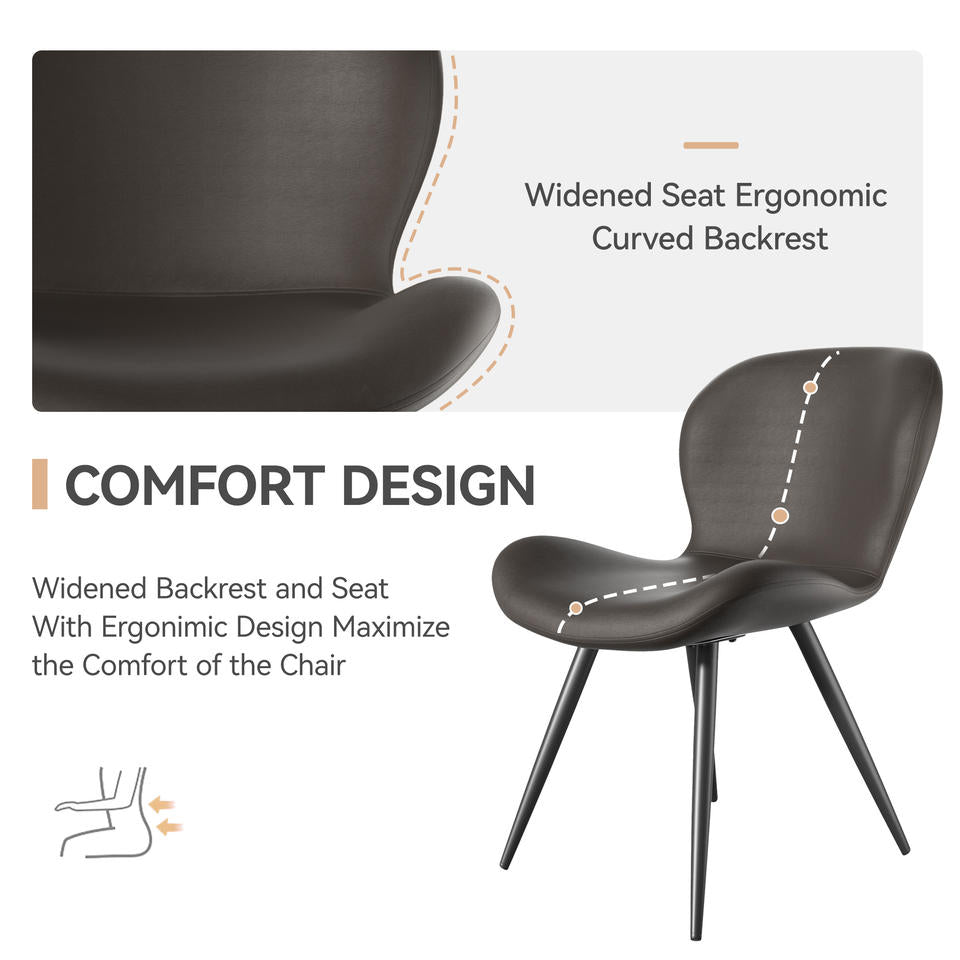 Modern Midcentury PU Leather Dining Chairs Comfy Backrest Thick Upholstered Soft 19IN Height Metal Legs Commercial Outdoor Hotel (Set of 4)