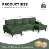 U-Shaped Sectional Sofa Living Room Modern Modular Extendable Double Lounge Sleeper Convertible Apartment Sponge Hotel Mall