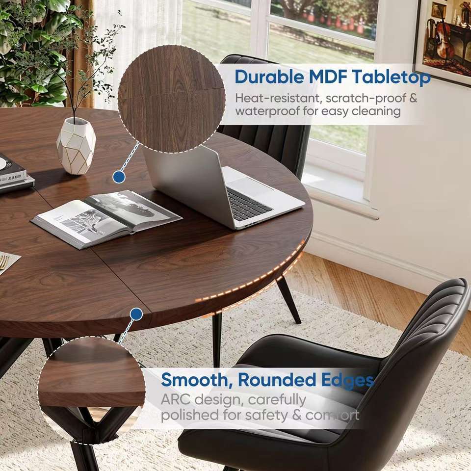 Modern Extendable Dining Table Set Hidden Storage Upholstered Chairs Solid Wood Assembled 4-Seater Waterproof Dining Room