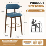 Modern Steady Metal Counter Height Bar Stools with Rubber Wood Legs Ergonomic Backrest for Home Bar Dining Room & Outdoor Use (Set of 2)