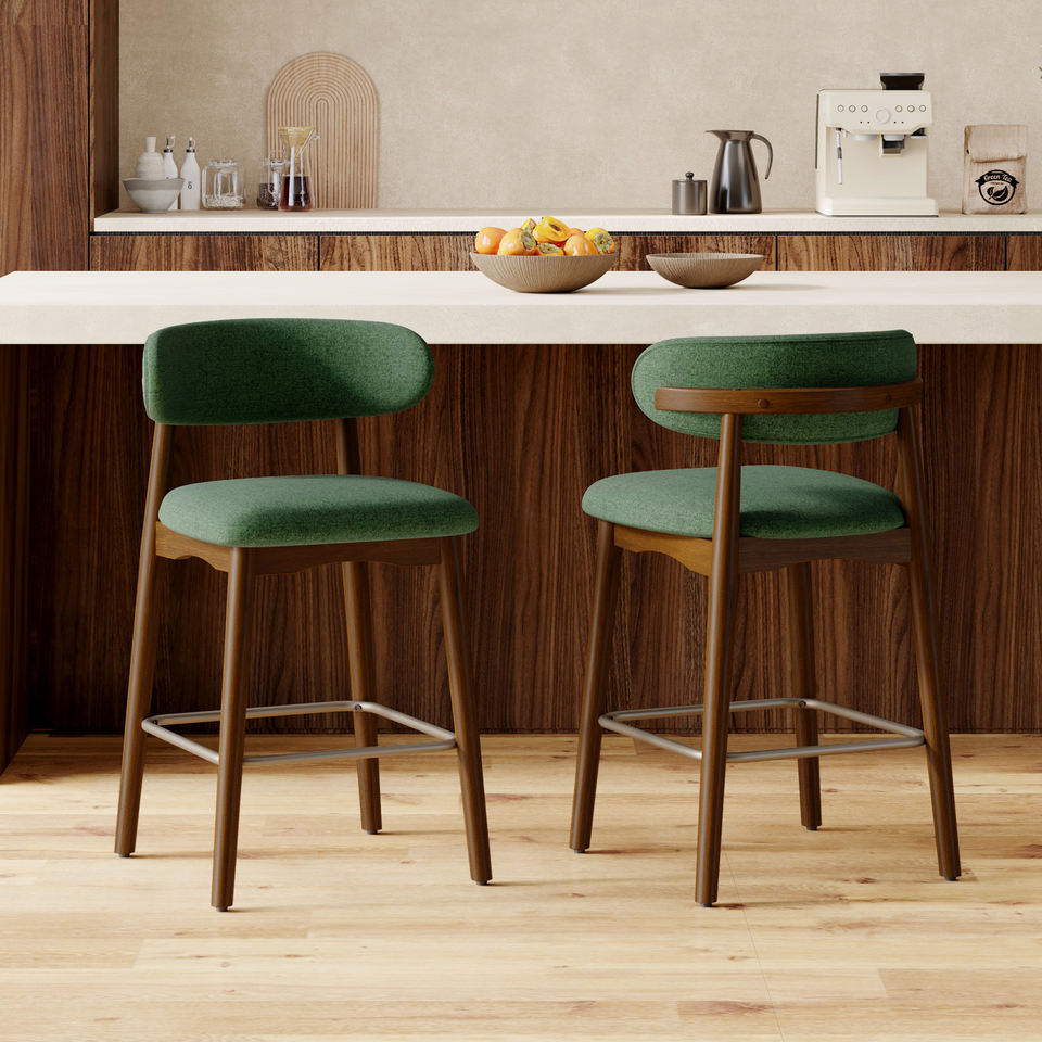 Eco-Friendly Fabric Durable Modern Bar Chair Solid Wood Frame 26.5 Inch Height Backrest for Kitchen Island Outdoor Hotel Use (Set of 3)
