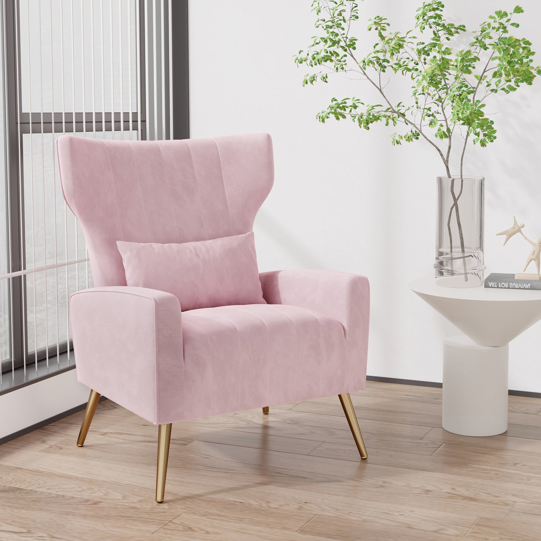 Modern Handmade Convertible Accent Chairs Upholstered Velvet Fabric Reading Chair Mid Century Arm Chair Comfy Armchair