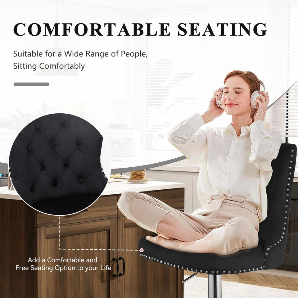 Velvet Swivel Bar Stools Modern High Back Metal Footrest Adjustable Water Resistant for Hotel Dining Living Room Workshop (Set of 2)