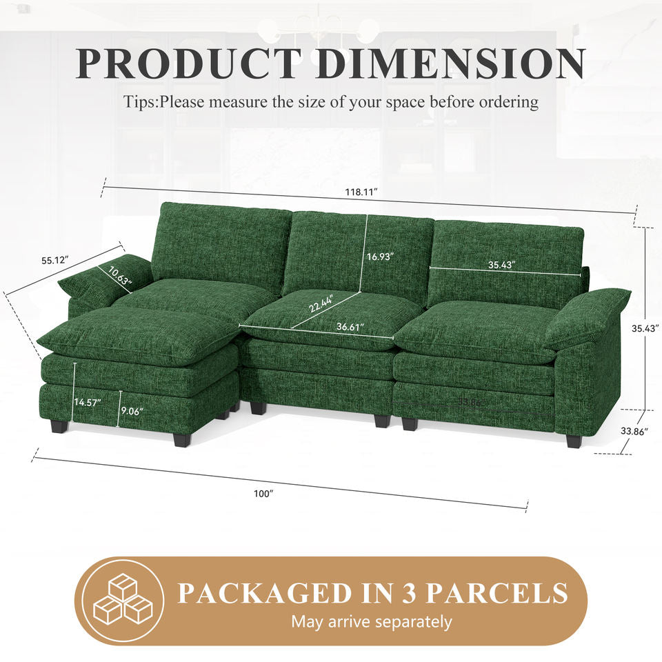 Modular Extendable Convertible Sectional Sofa Set Comfy Cloud Couch Ottoman L-Shape 6-Seat Chenille Sleeper Deep Sponge