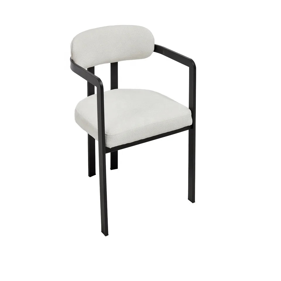Mid-Century Modern Dining Chairs Set of 2  Soft Upholstered Fabric Chairs Black Metal Legs Ergonomic Comfort for Dining Room