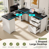 Modern L-Shaped Office Desk with USB Charging Drawers & File Cabinet Easy Assembly for Home & Office