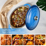 Multifunctional Enameled Cast Iron Dutch Oven 4.5 QT Stainless Steel Bottom Ceramic Exterior Self-Basting Moisture Retention Gas