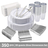 350PCS Disposable PET Dinnerware Set Tableware Kit Plates Cups Cutlery Napkins Gold Rim Freezer Safe BPA-Free Eco-Friendly