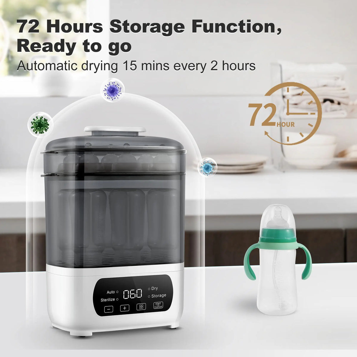 Baby Bottle Steamer and Dryer, Electric Steamer and Dryer for Baby Bottles, 4-in-1 Bottle Steamer and Dryer