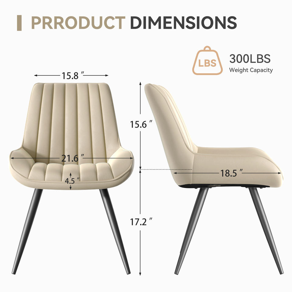 Ergonomic Modern Ribbed Dining Chair Premium Fabric Upholstered Waterproof Soft Adjustable Foot Pads Living Room Park (Set of 4)