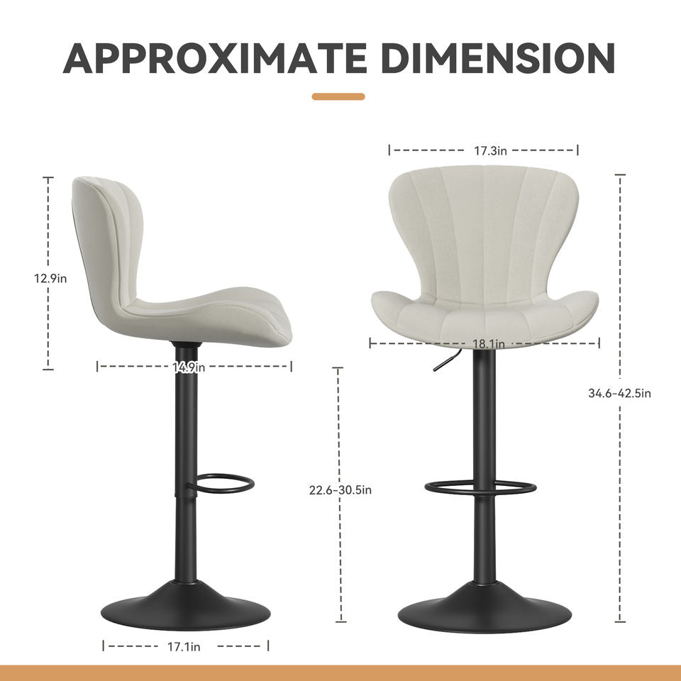Modern Swivel Steady Bar Stools with Adjustable Fabric Seat and Footrest for Home Bar Counter Height (Set of 2)