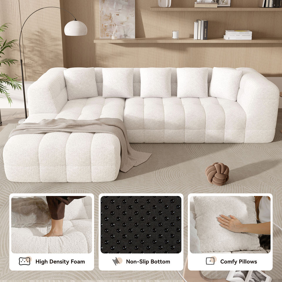 Modern Boneless Chenille L-Shaped Couch Oversized Cloud-Like Sofa Bed with Deep Seats for Living Room Large Space