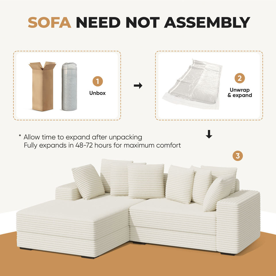 Modern Sectional Sofa Bed Set L-Shape Chaise Extra Large Reversible Fabric Cover Sponge-Filled Metal Frame Foldable Hall