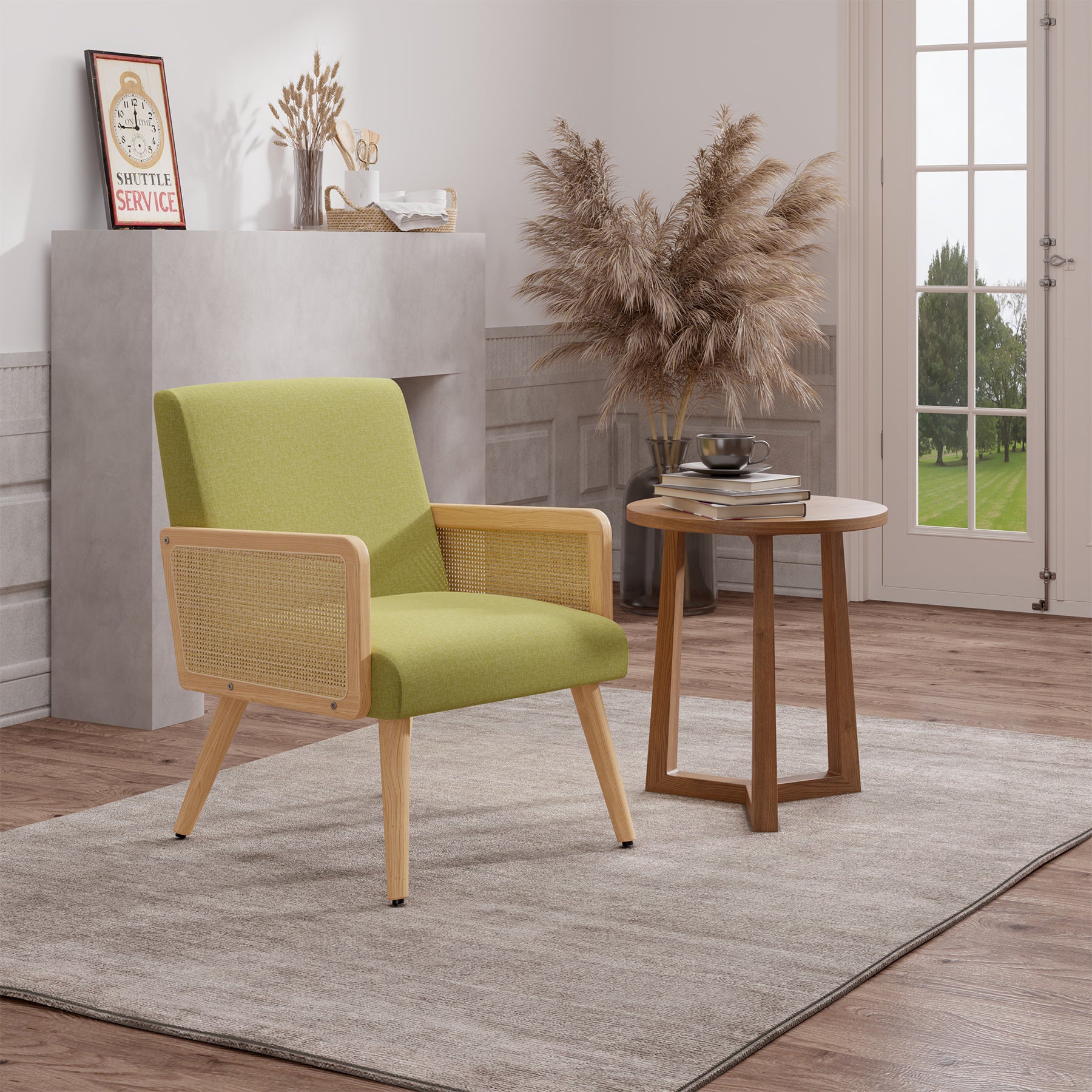 Modern Eco-Friendly Accent Chair with Rattan Arms and Iron Legs Massage Lounge Chair for Apartment Bedroom Dining Use