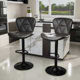 Height Adjustable PU Leather Iron Frame Modern Steady Bar Stool Swivel Diamond Stitching Design Kitchen Counter Chair Home Bar (Set of 2)