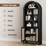 Arched Modern Eco-Friendly Durable Wood Multifunction Bookshelf Rattan Doors Adjustable Shelves Tall Ample Storage Display