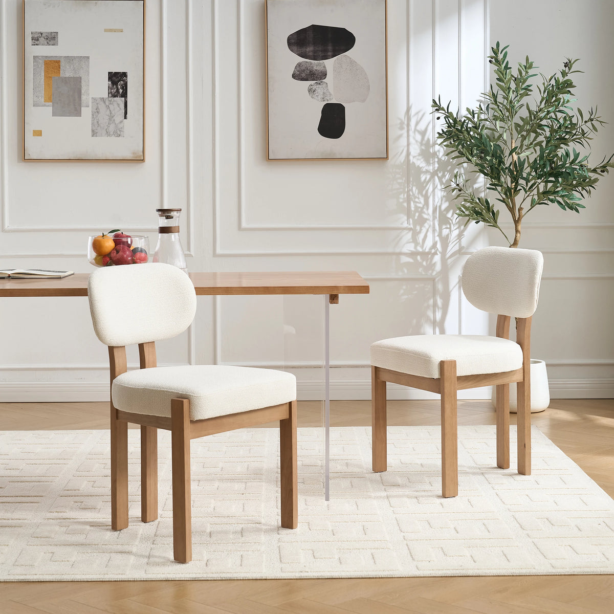 Elegant Farmhouse Accent Cane Solid Wood Leg Chenille Fabric Upholstered Dining Chair For Home Furniture