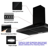 24 Inch Range Hood Black Range Hood, Ductless Range Hood with Energy Saving LED Light,Wall Mount Kitchen Hood ,Black Vent Hood