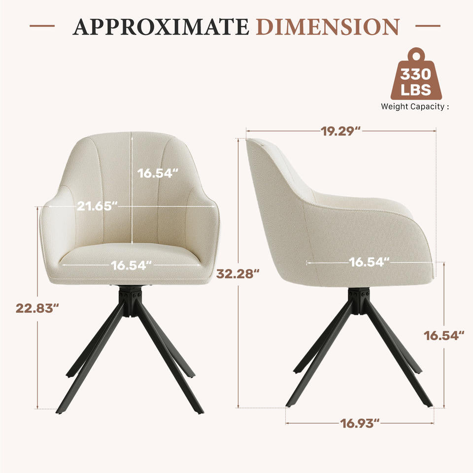 Modern Beige Linen Tufted Portable Reclining Swivel Dining Chair with 360 Rotation Ergonomic Backrest for Home Restaurant Hotel (Set of 2)