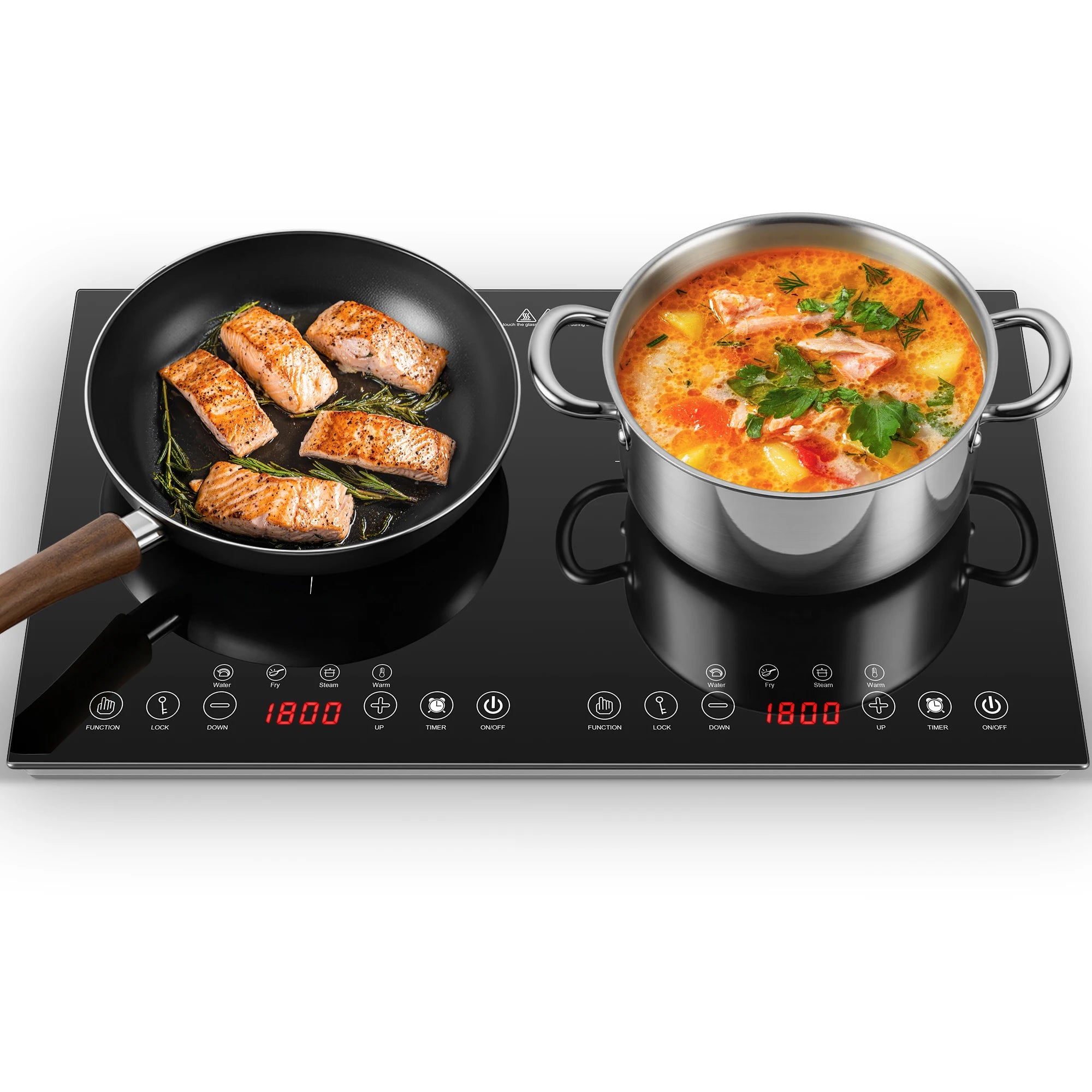 Portable Induction Cooktop 2 Burner-1800W Ultra Thin Design, Sensor Touch Control, Child Safety Lock & Timer |