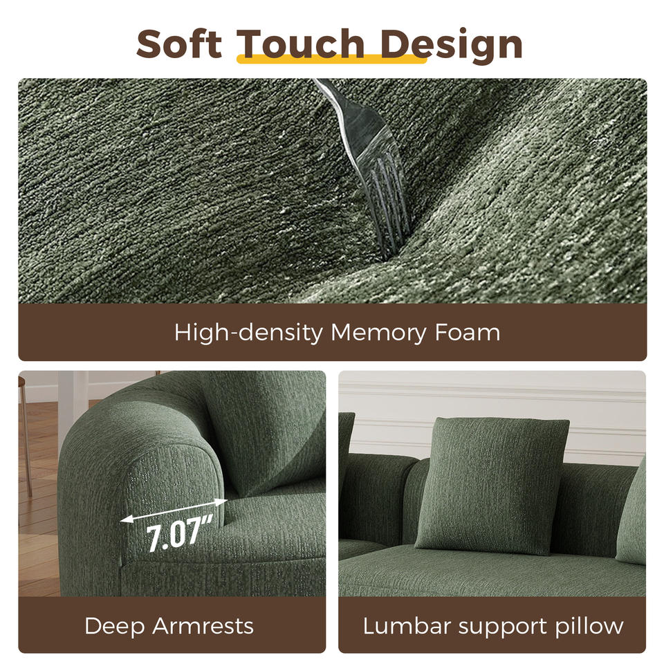 Modern Convertible Extendable Massage Curved Modular Sofa Non-Assembly Soft Chenille Fabric Sponge Deep Seat Wide Armrest 4