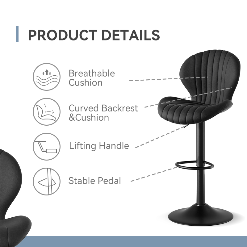 Ergonomic Modern Steady Swivel Leather Rebound Sponge Adjustable Height Outdoor Gym Bar Stool Iron Base
