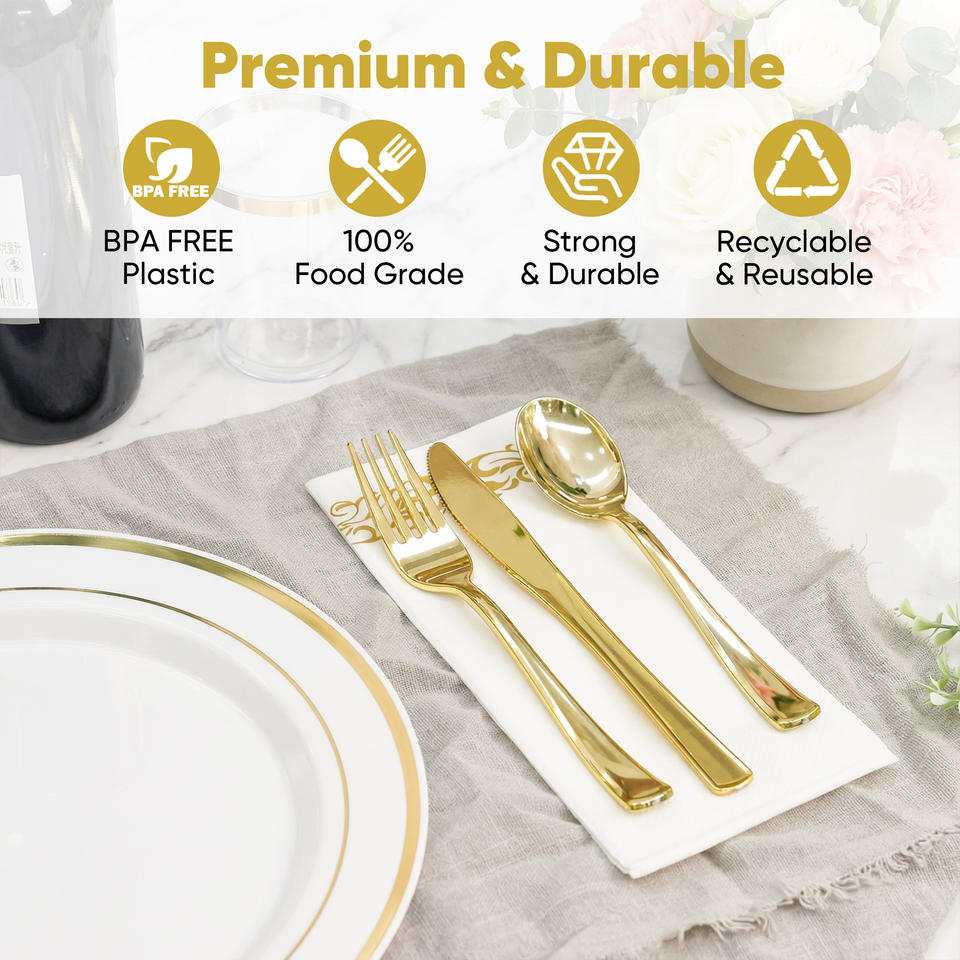 350PCS Disposable PET Dinnerware Set Eco-Friendly BPA Free Complete Tableware Kit Plates Cups Cutlery Napkins Wedding Party