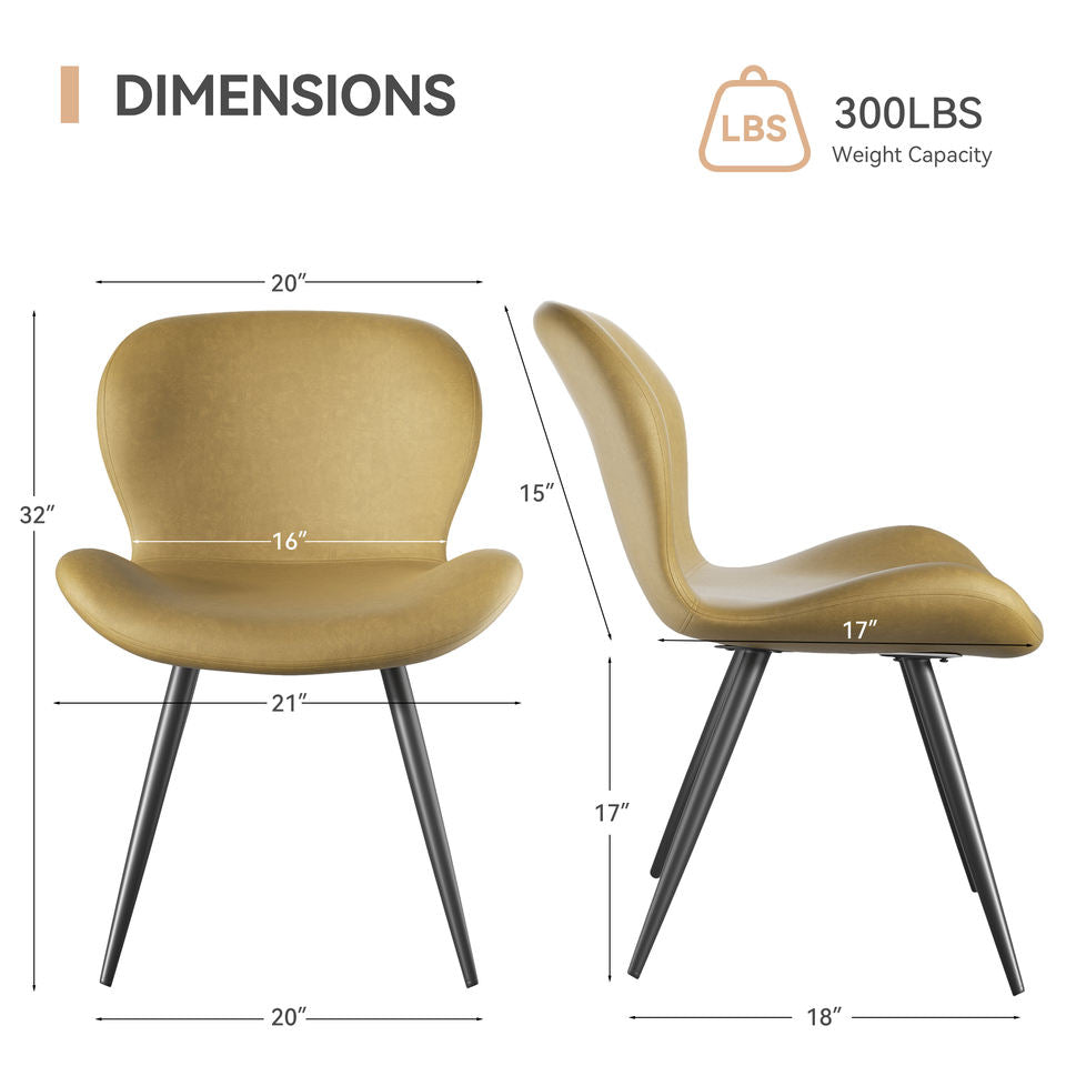 Ergonomic Curved Back Midcentury Modern Dining Chair Widened Seat PU Leather Sturdy Metal Base Comfort Restaurant Furniture (Set of 2)