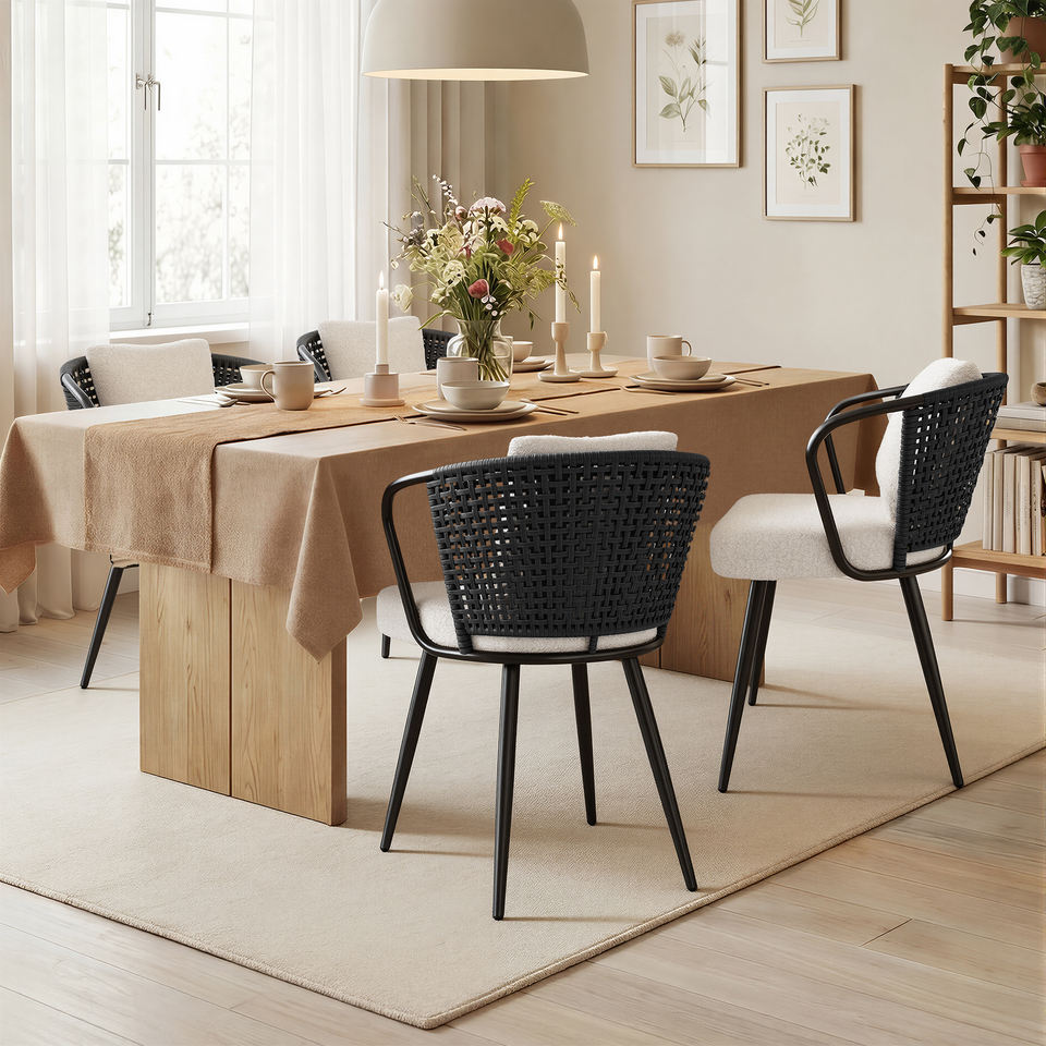 Modern Light Dining Chair with Teddy Upholstery & Fleece Cushion Ergonomic Armchair for Home Office & Hotel Use (Set of 4)