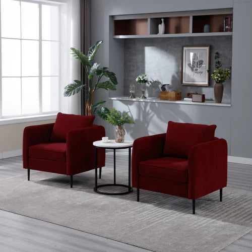 Velvet Comfy Single Seat Sofa Chair Mid-Century Modern Armchair with 1 Pillow and Metal Legs for Bedroom Office Reading