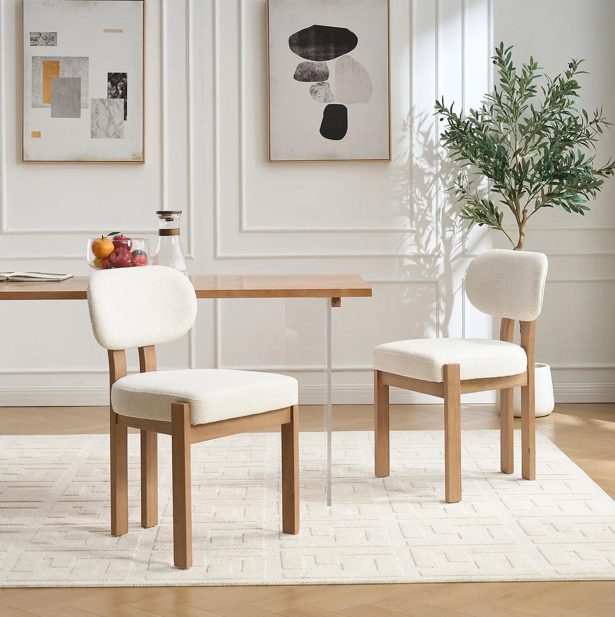 Elegant Farmhouse Accent Cane Solid Wood Leg Chenille Fabric Upholstered Dining Chair For Home Furniture