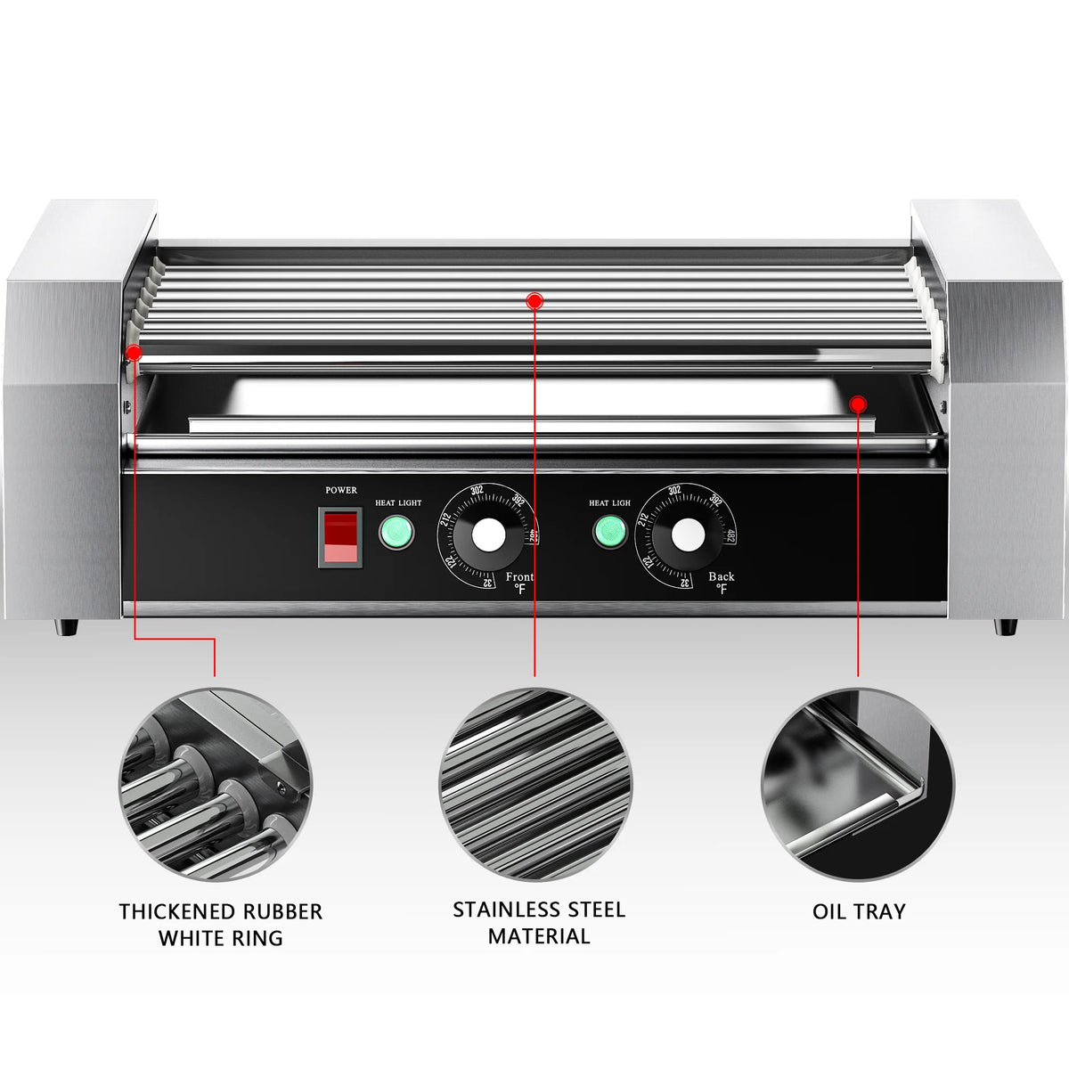 Hot Dog Roller Machine Dual Temperature Control for Commercial and Household Use,7 Non-Stick Roller