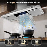 36 Inch Range Hood, 450CFM Wall Mount Stainless Steel Kitchen Vent Hood - 3-Speed Exhaust Fan, LED Light & Push Button Control