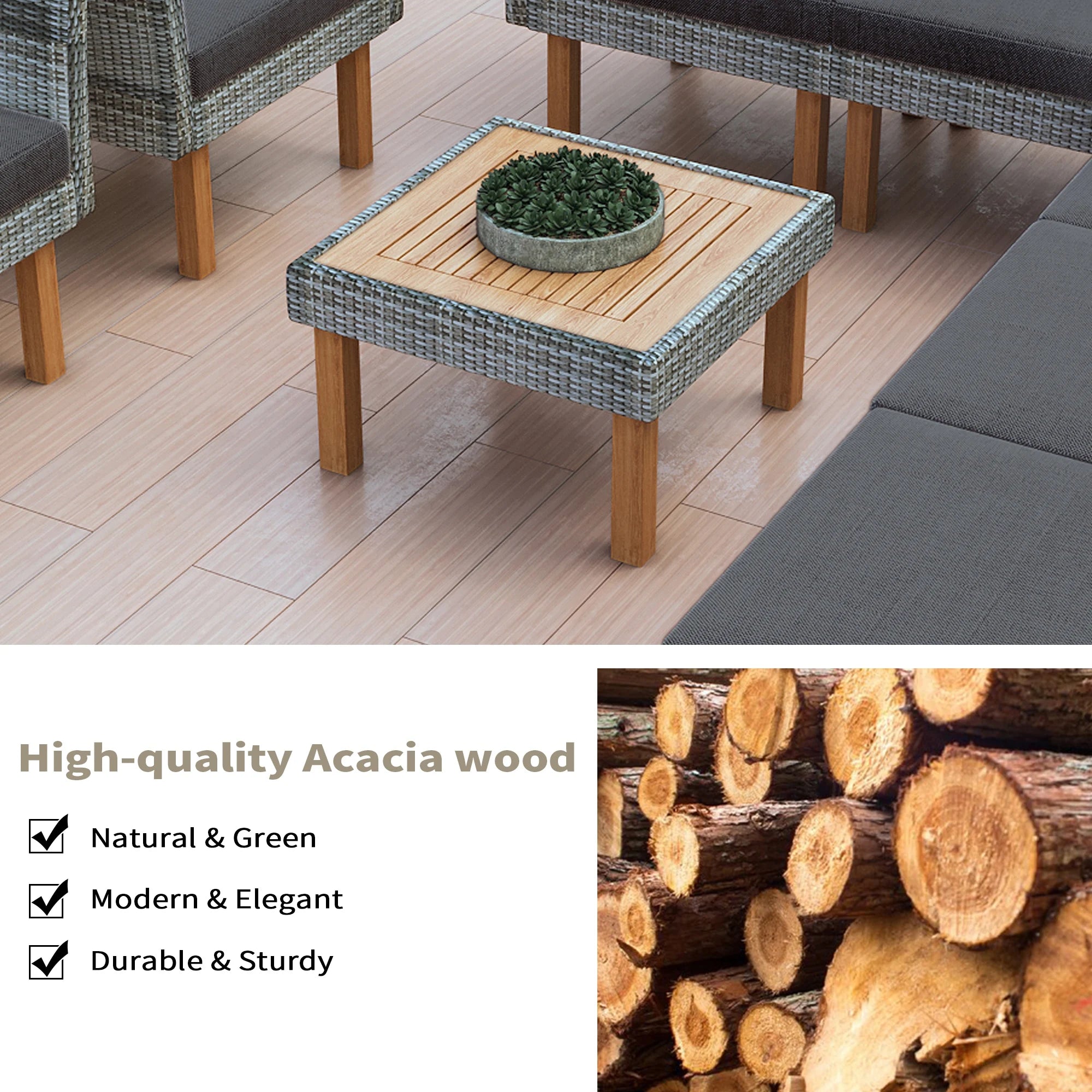 9-Piece Rattan Patio Outdoor Furniture Sectional Conversation Set