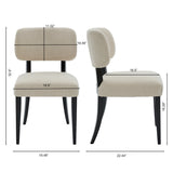 Modern Upholstered Set of 2 Beige Linen Fabric Dining  Chairs with Black Solid Wood Legs for Kitchen Dining Room Furniture