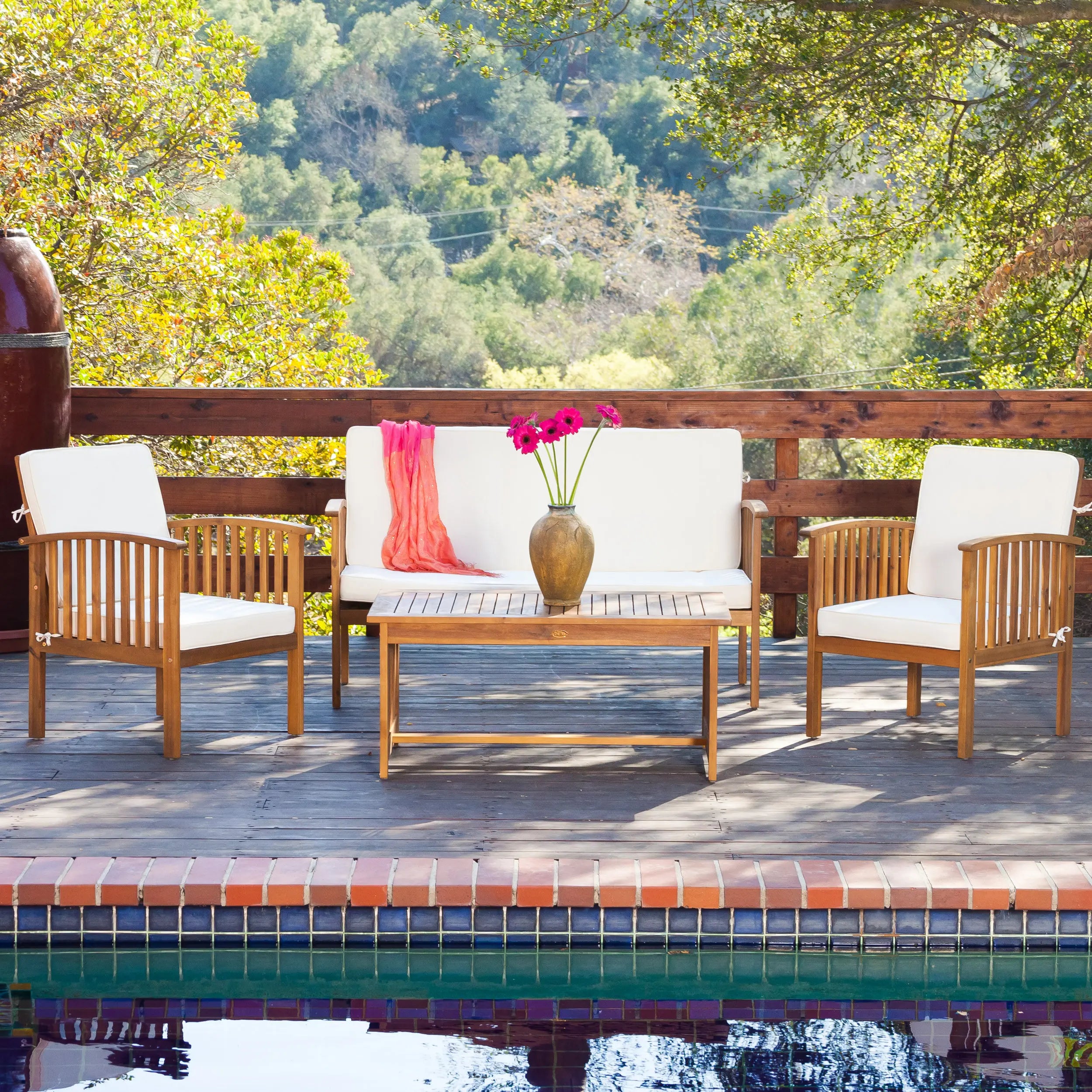 4-Piece Wooden Outdoor Patio Conversation Set